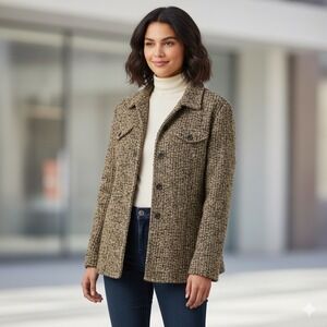 Chico's Wool‎ Blend Jacket Blazer Women Large 2 Black Tan Button Front Texture